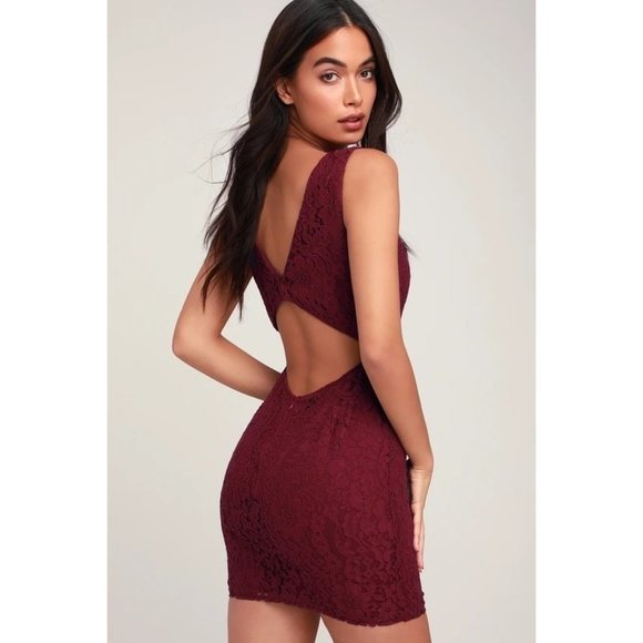LULUS SIZE XS Nevaeh Burgundy Lace Cutout Mini Dress | G1 - Picture 2 of 6